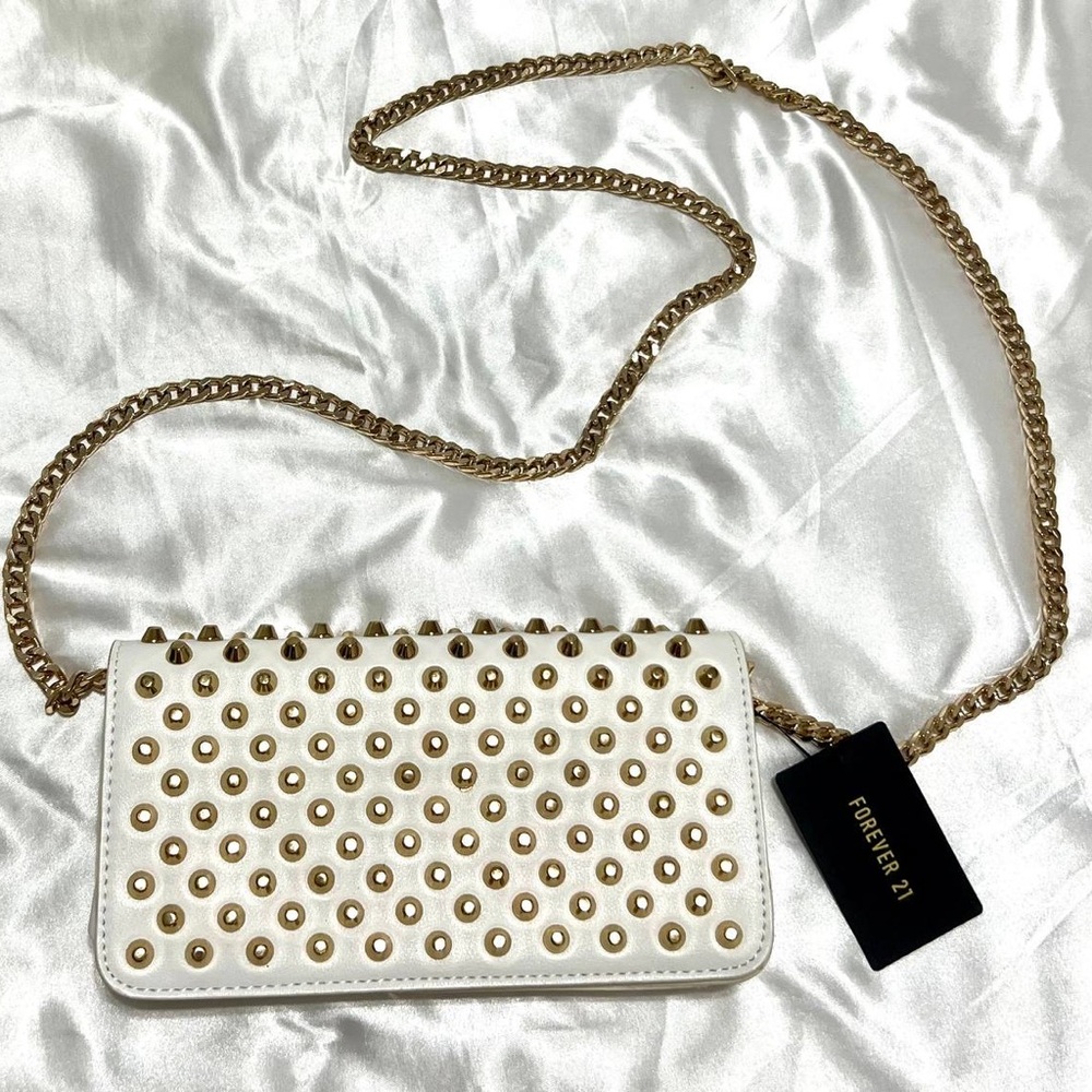 Forever 21 White and Gold Studded Clutch